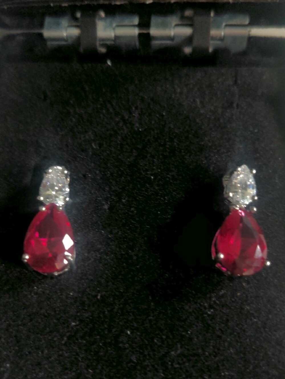 New Teardrop Red Ruby  Drop Earrings, Lab Ruby & Topaz, Dainty